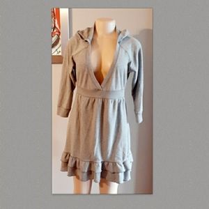 VS PINK  GREY HOODED MINI DRESS SZ LARGE